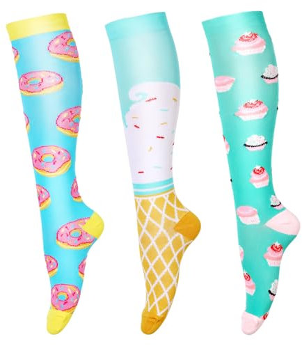 Chaussettes de Compression Bas de Contention pour Hommes et Femmes (3 Paires) à Long Tube antidérapant Idéal pour la Course, randonnée, Voyage et vol Chaussettes 15-25 mmHg