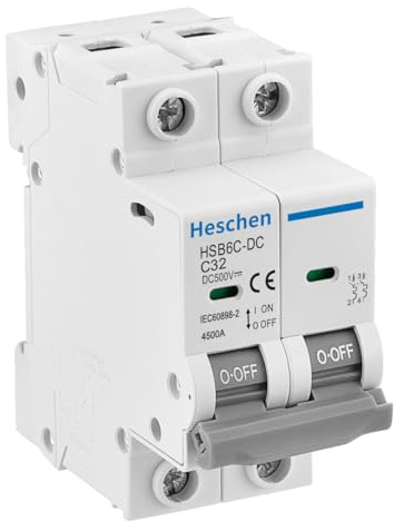 Heschen DC-Leitungsschutzschalter für Photovoltaik, HSB6C-DC, 2-polig, DC 500 V, C 25A, nicht polarisiert, DIN-Schienenmontage, für Solaranlagen