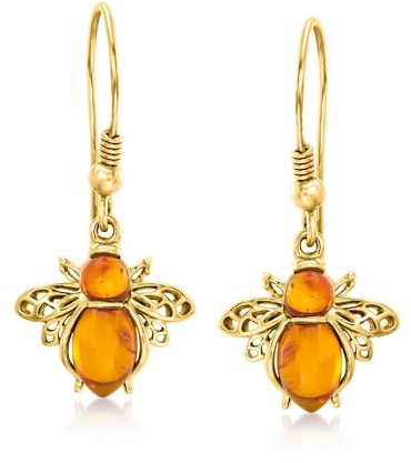 Ross-Simons Amber Bumblebee Drop Earrings in 18kt Gold Over Sterling