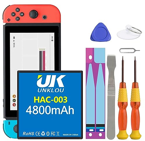 UNKLOU HAC-003 Battery, Upgraded 4800mAh Li-Polymer Replacement Battery for Switch 2017 Game Console HAC-001 Internal Battery, Part Number HAC-003 HAC-A-BPHAT-C0 with Repair Replacement Tool Kit