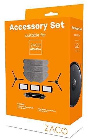ZACO A11s Pro original Zubehör Set für Saugroboter und Wischroboter, Ersatzteile inkl. Feinpartikel Filter, Seitenbürsten, Wischtücher & Hauptbürste