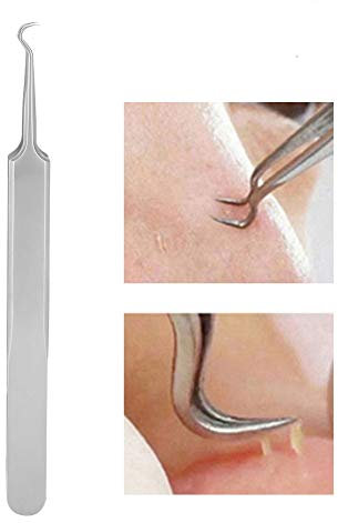 Watris Veiyi Mitesser Pinzette, Präzisions Edelstahl Gebogener Haken Komedonenheber, Mitesser Akne Pickel Entferner, Pickel Ausdrücken Werkzeug, Pinzette Mitesserentferner