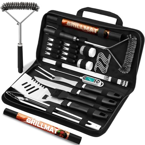 RINPIR Juego de 31 accesorios para parrilla de barbacoa, regalos para hombres y padres, herramientas de parrilla resistentes para el día del padre, kit de utensilios de barbacoa de acero inoxidable
