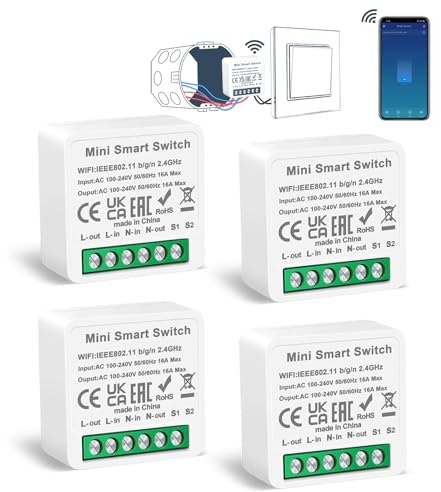 4 Pack CNBINGO Smart Lichtschalter Modul, Passt hinter Traditionelle Wandschalter, WLAN Mini DIY Schalter Relais Modul, Kompatibel mit Alexa und Google Assistant, 2 Wege, Neutralleiter Erforderlich