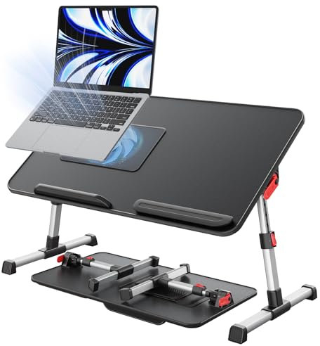 Kühltisch, Schreibtisch mit USB Anschluss, SAIJI Betttisch, Lapdesk mit Ventilator, Verstellbarer Laptop Ständer, Klapptisch für Sofa, Bett, Boden, Frühstück, Lernen, Lesen (52 * 30cm Schwarz)