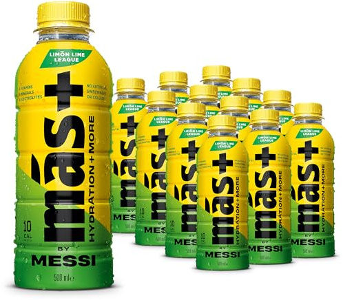 MÁS + by Messi Limón Lime League 12x500ml Bottles | Hydration Sports Drink with Electrolytes and Vitamins