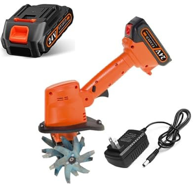 Rotavator Eléctrico De Jardín 235 RPM Motoazada Cultivador con Batería Cultivador De Mano Eléctrico Inalámbrico,con Batería Y Cargador,para Arar,Volcar,Cavar Zanjas(1 Battery)