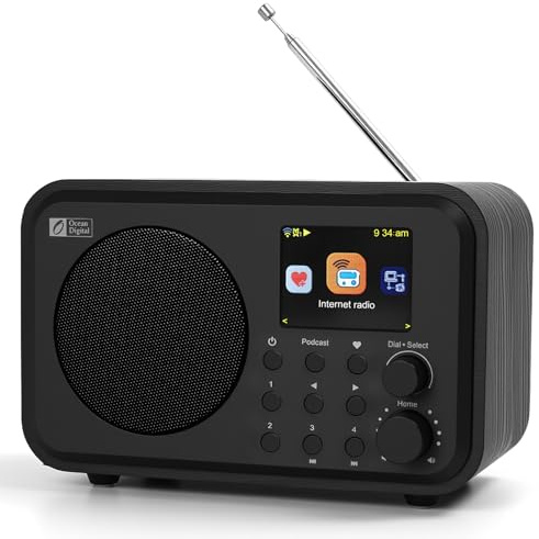 Ocean Digital WR-336M Wi-Fi Internet FM Radio, Bluetooth Speaker, Podcast, 2.4” Color Display, USB Playback, Dual Alarm Clock, Sleep Timer, Dimmer, Black