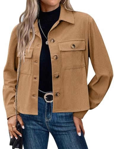 Hotouch Chaqueta Mujer Entretiempo Cazadora Verano Chaquetas Corta Ligera Blouson Chaqueta de Pana Casual Botones Jacket
