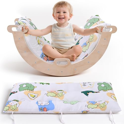 Lischwert Cojín para niños 113×41 cm – Relleno suave de PP y algodón, reversible y lavable a máquina – Manta de juego, alfombrilla de juego, cojín con arco de escalada y asiento (Blanco – Patrón de