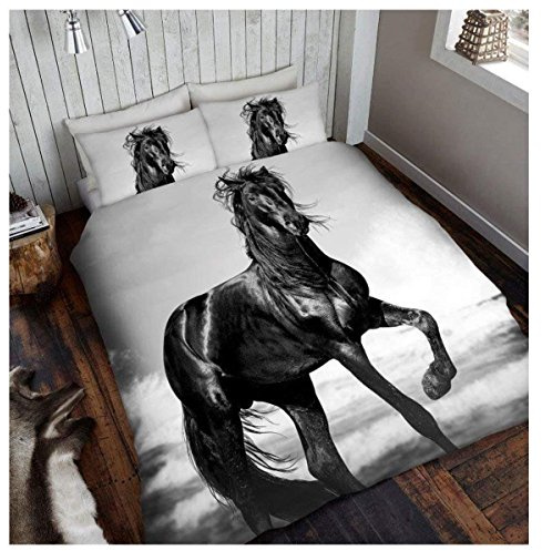 GC GAVENO CAVAILIA Set di biancheria da letto singolo, composto da copripiumino singolo, in morbida microfibra 3D con cavallo (135 x 200 cm), lussuoso set di biancheria da letto singolo con federa
