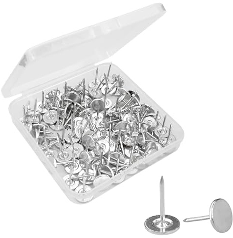 100 st platta häftstift, slitstarka häftstift i legering för anslagstavlor, trä, tyg, hem och kontor (silver)