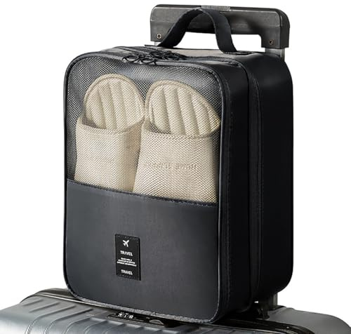 CCAIPU 2 Pcs Sacs à Chaussures pour Voyage, Sacs à Chaussures Imperméables et Anti-Poussière Sacs d'emballage pour Valises, Accessoires de Rangement de Voyage (C-Noir)