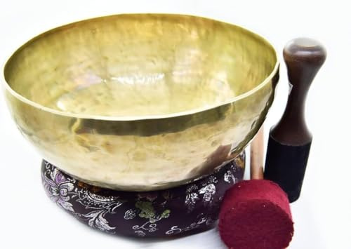 Cuenco tibetano martillado a mano de 7 pulgadas, ideal para meditación, yoga, baño de sonido, atención plena, relajación, cojín, mazo de madera y baqueta incluidos