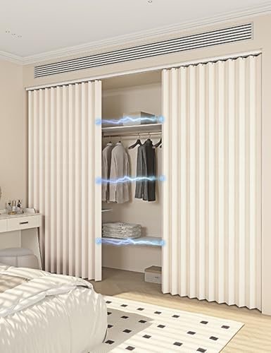 Aeovot Tenda Scorrevole per Armadio Senza Ante Tenda su Misura per Scaffale Scarpiera Aperta Libreria Sottolavello Cucina Tende Privacy per Armadietti Dispensa Lavatrici Spogliatoi(Beige)