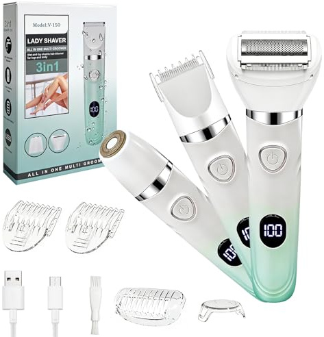 Rasoio Elettrico Donna, 3-in-1 Rasoi elettrici femminili, Depilatore Corpo Donna, fili Wet & Dry, Portatile Rasoio per Corpo, Rasoio Parti Intime Kit per Viso, Corpo e Inguine con Lama Ceramica