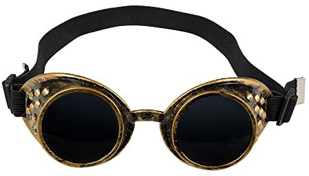Boland 54503 – Glasögon steampunk, svart-guld, mässingsfärger, plast, gummiband, mörka glas, en storlek, justerbar, karneval, halloween, karneval, temafest, kostym, teater, tillbehör