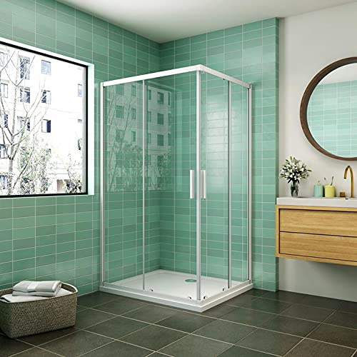 Mampara de Ducha Angular cabina de ducha mampara de ducha cuadrada Puerta Corredera Cristal 5 MM perfilería gris mate 90x80cm