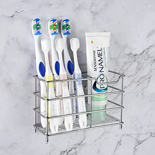 Linkidea Stainless Steel Toothbrush Holder Stand for Shower, Bathroom, Wallmount/Countertop 7 Slot Organizer Compatible with Colgate Extra Clean, Oral-B CrossAction