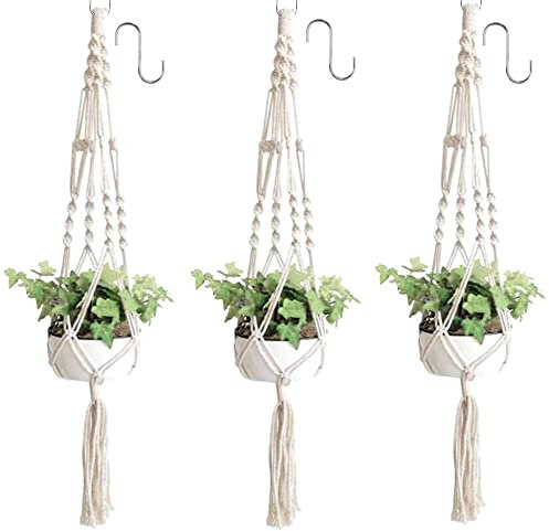 Kraeoke 3 x Pflanzenaufhänger, Robust Handgewebt Makramee Pflanzenhalter Blumenampel für die Wand