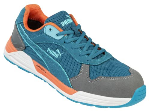 PUMA Safety Frontside Low arbetssko säkerhetssko S1P ESD HRO SRC glasfiber keps genomträngningsskydd halkfri värmebeständig metallfri män, - blå - 42 EU