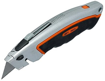 MIVOS Cuchillo con hoja retráctil - longitud de 170 mm - incluye 5 cuchillas de repuesto - cuchillo de metal, hoja trapezoidal con mango de goma, corte, alfombra - multiusos - de uso general.