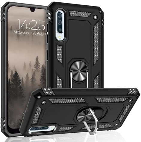 LBH Outdoor Hülle für Samsung Galaxy A50 Armor Militär Stoßfest Handyhülle 360 Grad Metal Ring Halter Ständer Schutzhülle für Handyhalterung Auto Magnet Schwarz