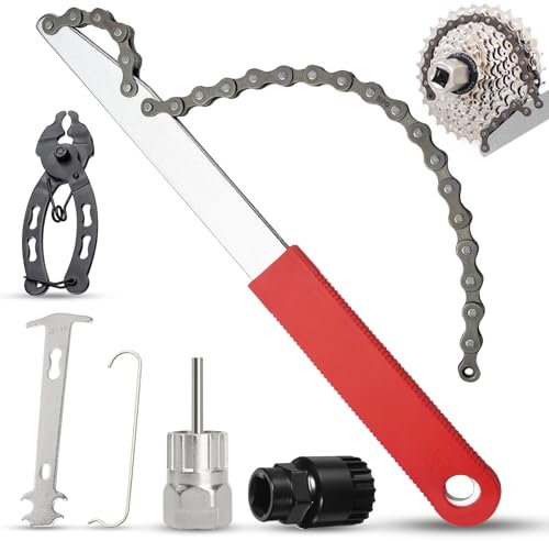 cersaty® 1 Stück Fahrrad Kettenpeitsche Set, Stahl Zahnkranzabzieher für 7 8 9 10 11 12 Fach Kassetten mit 1 Ketten Zange und 1 Fahrrad Kettenmesslehre