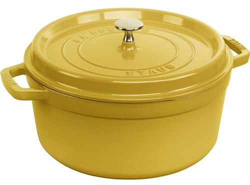 Staub Cast Iron Round Cocotte, Dutch Oven, 5.5-quart, serves 5-6, Made in France, Citron