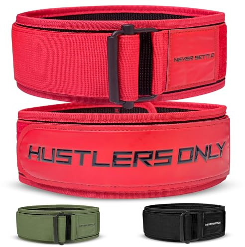 Hustlers endast tyngdlyftningsbälte med snabblåsning för bodybuilding, powerlifting, crosstraining och ryggstödsboll med justerbart metallspänne för män och kvinnor (röd, XL)