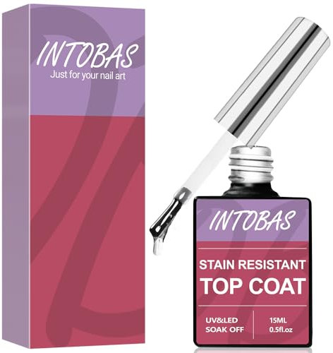 INTOBAS Top Coat Semipermanente Brillantinato 15ML - No Wipe, Gel UV, Lunga Durata - Soak Off UV/LED, Per Manicure Fai Da Te - Qualità Da Salone
