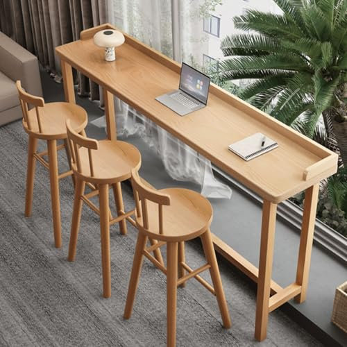 Mesa de comedor alta para mostrador de madera maciza,Mesa alta de bar industrial Con valla,Mesa de bar cuadrada mesa auxiliar de exterior,Mesa de comedor creativa pies altos y bajos,Sin taburete(180*4