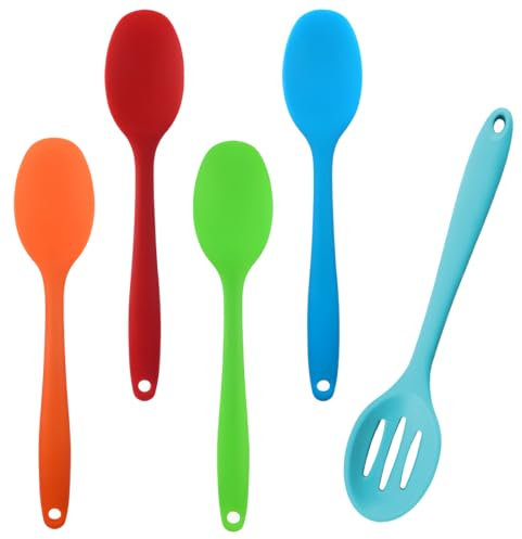 IKOPFLN Cucchiaio da cucina in silicone, Cucchiaio da cucina in silicone per mescolare, Set di cucchiai da cucina senza BPA per cucinare, cuocere al forno, mescolare, set da 5 pezzi