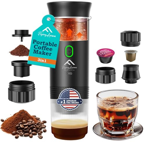 APSARAS USA Portable Coffee Maker for Travel, Portable Espresso Maker, 20 bar Mini Espresso Machine, 3in1 Travel Coffee Maker with Ground Coffee & Capsule(Ns&DG) for RV, Camping, Car