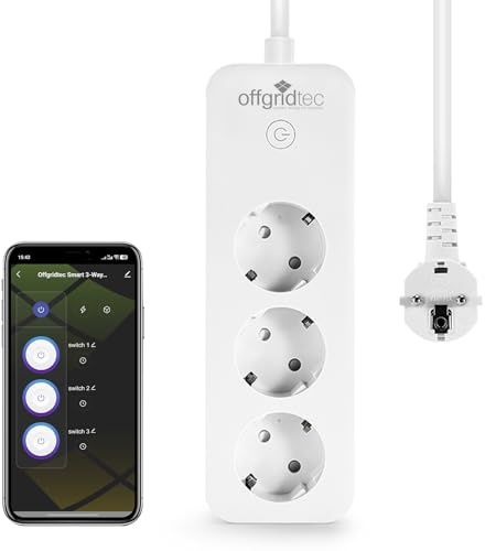 Offgridtec Multipresa Smart WiFi con 3 prese, controllo tramite Smart Life/Tuya, monitoraggio energetico in tempo reale, timer e scenari, compatibile Alexa/Google Home, 16A/3680W, cavo 1,8 m (1 pz)