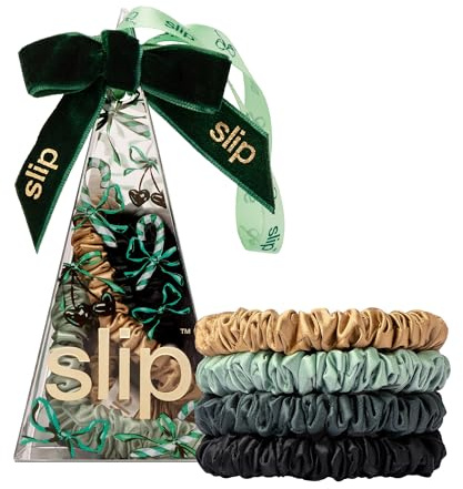 slip Skinny Scrunchies in Sweetie Pie Ornament Packaging: Anti-Crease, Anti-Breakage Slipsilk™ Design Protects Delicate Hair | Includes 4 Pure Silk Scrunchies