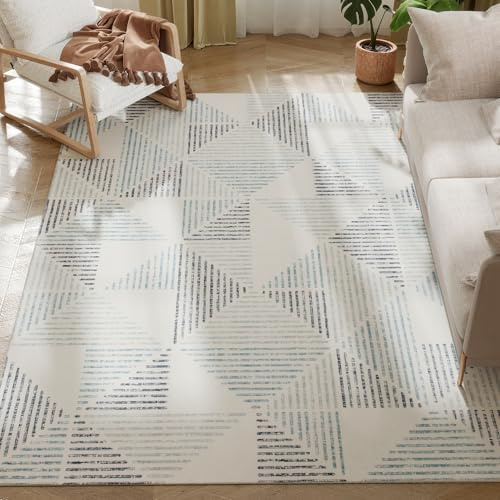 HOMCOM Moderner Flächenteppich, Geometrisches Muster, Rutschfester waschbarer Teppich, Weicher Bodenteppich für Wohnzimmer, Schlafzimmer, Esszimmer, Home Office, 230 x 160 cm, Mehrfarbig