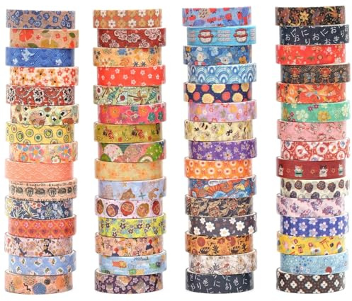 Songdao 60 rullar Washi Tape Set Retro-konst Dekorativ maskeringstejp Grundläggande mönster tejp Färgstark för konst, gör-det-själv-hantverk, dagbok, planerare, scrapbook, förpackning (Autumn Kimono)