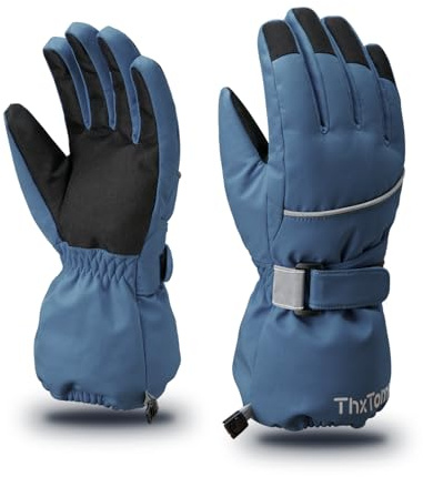 ThxToms Kids Warm Waterproof Snow Gloves for Outdoor Sports Snowboard, Toddler Bulky Ski Gloves for Boys Girls 3-14 Years Old, Navy Blue,M
