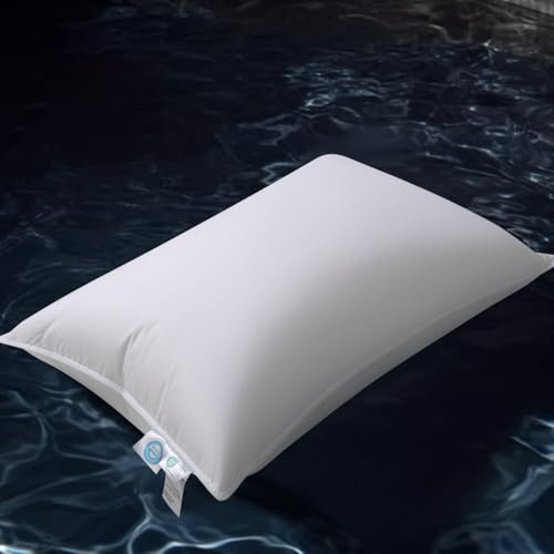 Acnalboma Luxury Down Pillow Queen, Hotel Quality Bed Pillows for Sleeping, 3-Chamber Premium Down Pillow Fluffy Soft for Side, Back Sleepers, 400 Count Cotton Shell, 1 Pack, 20x30