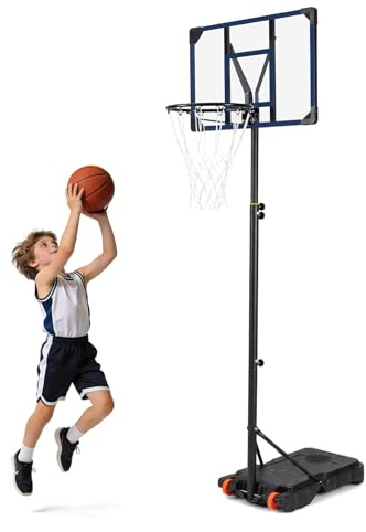 COSTWAY basketkorg utomhus, basketstativ 155–210 cm/170–230 cm justerbar höjd, mobil basketsystem med hjul och stativ, korgstöd, inomhus, utomhus för barn och tonåringar