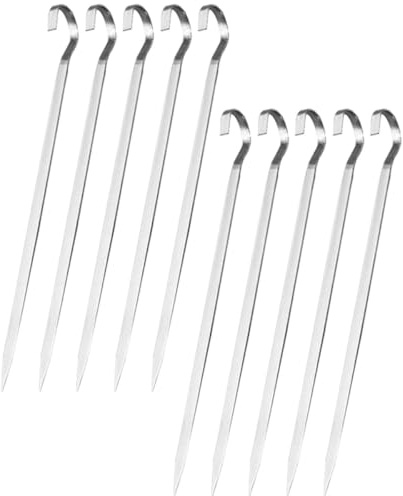 Luxshiny Set 10 Spiedini per Barbecue in Acciaio Inox 304 Gancio Piatto 15 Cm, Bastoncini di Kebab Riutilizzabili per Carne e Verdure, Utensili per Grigliare All’aperto, Uso