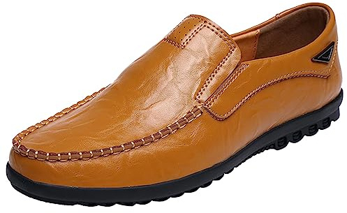 GUNJXNIL Läderskor för män, eleganta, slip-on, kostymskor, mjuk sula, affärsskor, bekväma, oxfordskor, halkfria promenadskor, att glida i, fritidsskor, lätta, ventilerande sportskor