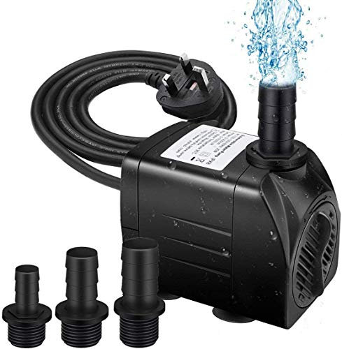 IceMoon 25W 320GPH Submersible Water Pump, 1200L/H Ultra-Quiet 6.56ft High Lift Fountain Pump, Black, with 4.9Ft/1.5M Power Cord and 3 Nozzles for Aquarium, Pond, Fish Tank, Statuary, Hydroponics