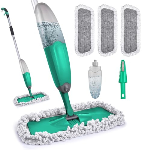 Spray Mop for Floor Cleaning, TINA&TONY Microfiber Hardwood Dry Wet Kitchen Mop with 3 Washable Pads & 635ML Refillable Bottle, Dust Mop with Sprayer for Laminate Tile Vinyl Floors, Green