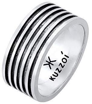 Kuzzoi Herrenring oxidiert, Bandring massiv (10 mm) in 925 Sterling Silber, Vintage Herren Schmuck Accessoire mit Rillen Struktur, Markanter Ring für Männer, Ringgröße 62, 0601762921_62