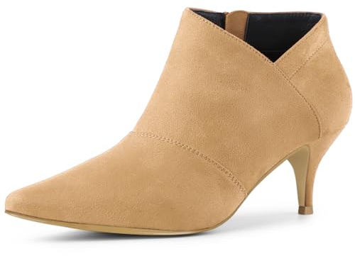 Allegra K Women Faux Suede Pointed Toe Kitten Heel Cutout Ankle Boots | Comfortable Zipper Closure ABS Outsole Perfectly for Working Shopping Party Fall Kitten Heel Cutout