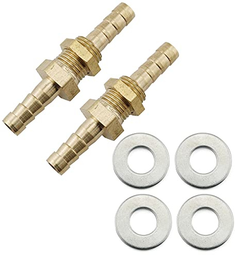 RLECS Hex Bulkhead Straight Fitting 2PCS Hose Barb Bulkhead Hex Union Brass Barbed Fitting Connector with 1/4inch Flat Washers