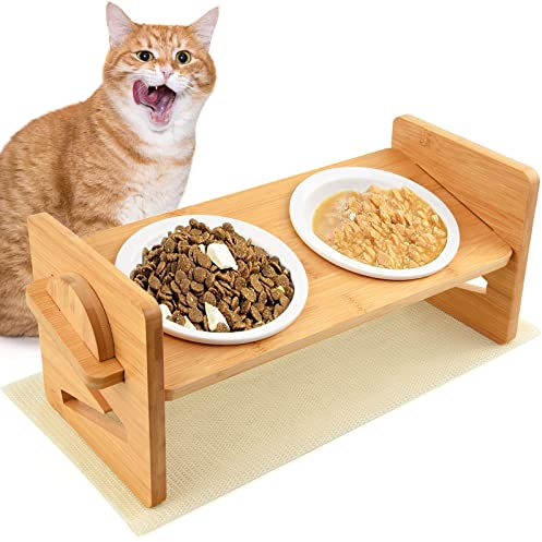 Katzennapf,Fressnapf Katze Erhöht Futternapf Keramik für Katzen und Kleine Hunde, Hundenapf Katzen Napfset Katzennäpfe Katze Napf Set (inkl Gestell)