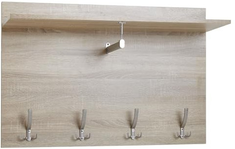 FineBuy Wandgarderobe Sonoma Eiche 90x60x29,5 cm Design Flurgarderobe Holz, Hakenleiste Wandpaneel mit Ablage und Kleiderstange, Garderobe Wand, Garderobenleiste Flur